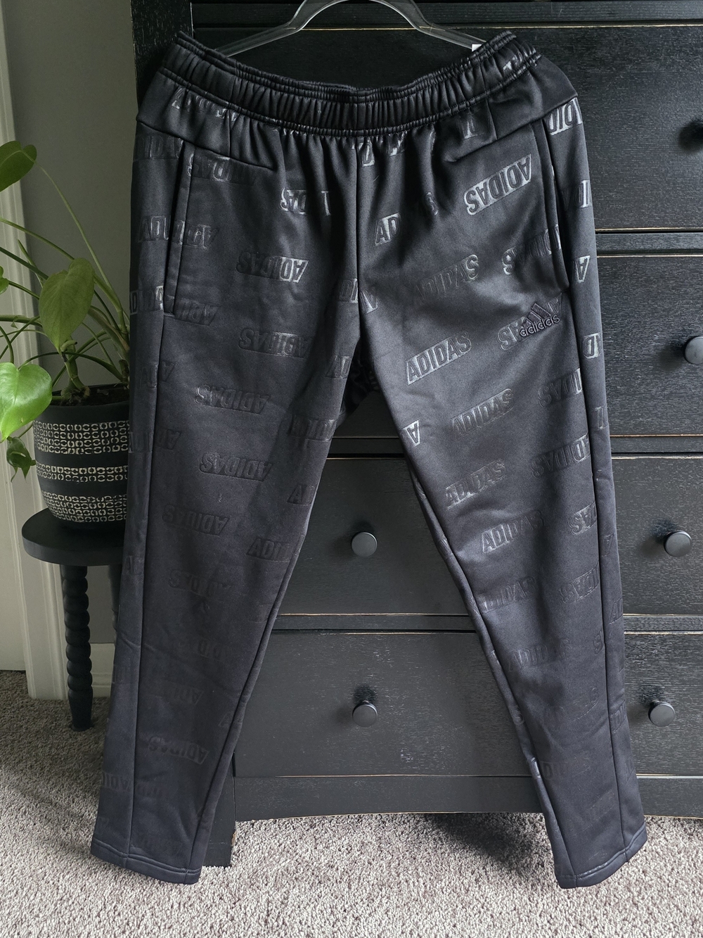 adidas Black All-Over Logo Sweatpants for Men